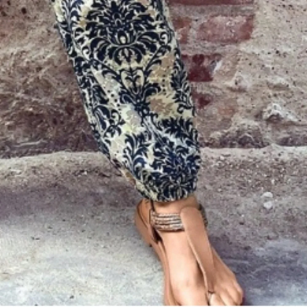 Boho Floral Print Stretchy waist Pockets Joggers Pants - Picture 4 of 4